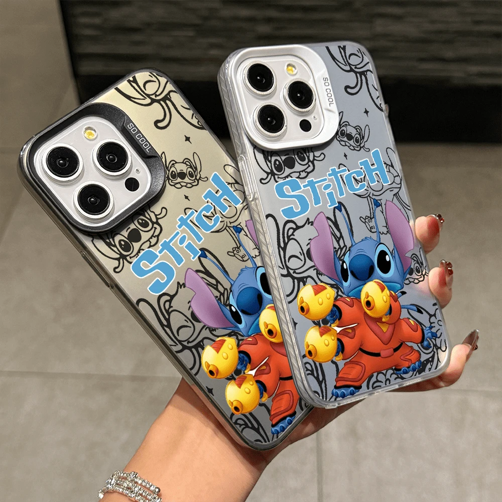 Disney Lilo & Stitch Angel Series  Case, Cute Cartoon Anime Design, Suitable For  17, 16, 15, 14, 13, 12, 11 Pro Max, XS, XR And X, Features A Reflective Back And Shockproof Corners. Perfect As A Birthday Gift, Holiday Gift, Or Valentine's Day Gift. - màu đen - Xem 1
