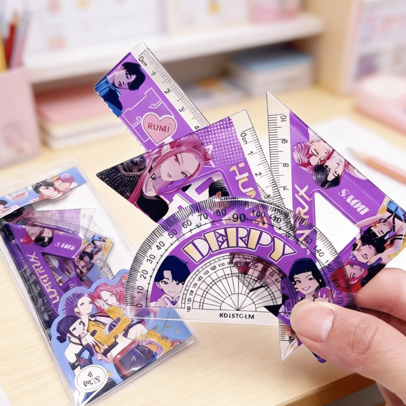 Demon-Themed Geometric Ruler Set, Cute Stationery Set, Suitable For K-Pop Fans And Primary/Secondary School Students As Classroom Essentials Or Birthday Gifts