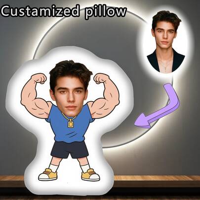 Custom Muscular Athlete Photo Plush Throw Pillow - Double-Sided Printing, Soft Fabric Decor For Living Room, Muscle Lover's Birthday Christmas Gift, Mixed Colors