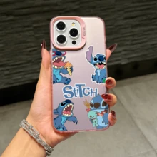 Disney Lilo & Stitch Angel Series  Case, Cute Cartoon Anime Design, Suitable For  17, 16, 15, 14, 13, 12, 11 Pro Max, XS, XR And X, Features A Reflective Back And Shockproof Corners. Perfect As A Birthday Gift, Holiday Gift, Or Valentine's Day Gift. - màu đen - Xem 9