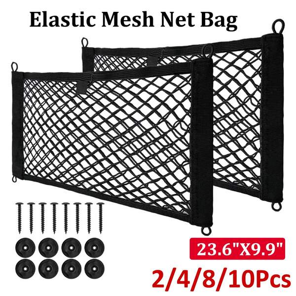 2/4/8Pcs 23.6'' X 9.8'' Universal Elastic Mesh Netting Car Pouch For Trunk RV Boats Home Cargo Storage With Screws And Hooks