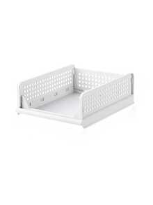 1pc Stackable Plastic Storage Basket, Foldable Closet Divider Organizer Box And Storage Container Drawer Rack, Suitable For Wardrobe, Cabinet, Kitchen, Bathroom, Office - White - View 12