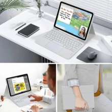 可拆卸可充电触控板键盘保护套，带笔槽，兼容三星 Galaxy Tab / iPad / Redmi Pad SE，磁吸式蓝牙键盘保护套（浅灰色）