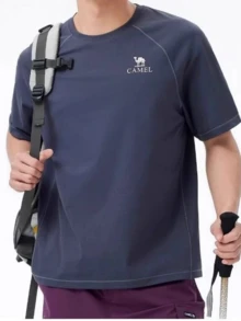 CAMEL CROWN Men's Outdoor Quick-Drying T-Shirt, Summer Thin, Breathable, Moisture-Wicking, Cooling, Sun Protection, Crew Neck Short-Sleeved T-Shirt - Charcoal Blue - View 1