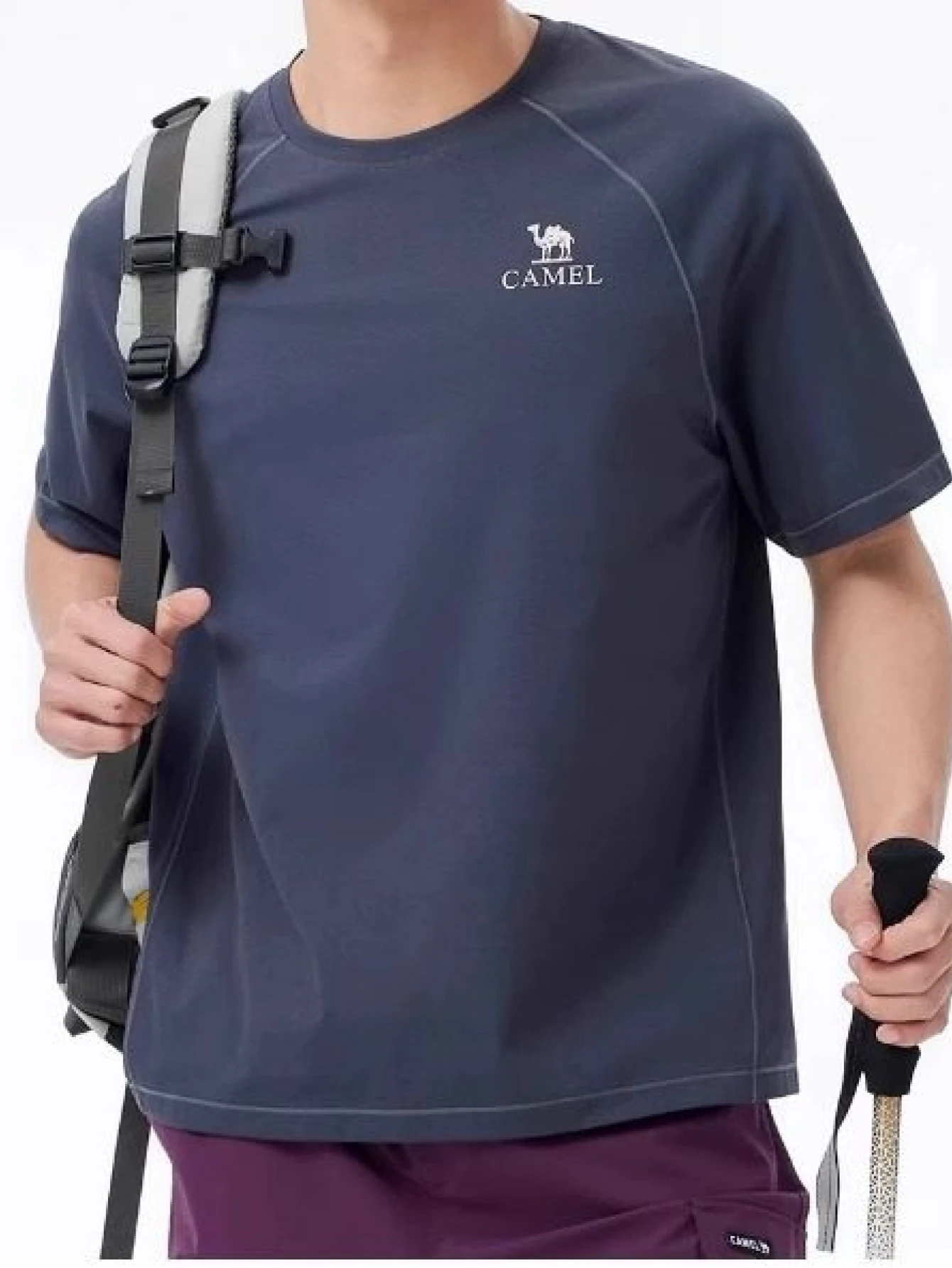 CAMEL CROWN Men's Outdoor Quick-Drying T-Shirt, Summer Thin, Breathable, Moisture-Wicking, Cooling, Sun Protection, Crew Neck Short-Sleeved T-Shirt - Charcoal Blue - View 1