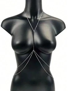 1条银色双层身体链，女士比基尼链，适合海滩、日常佩戴 - 銀色雙層鏈條身體鏈 - 查看 3