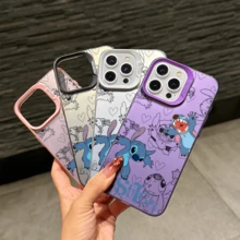 Disney Lilo & Stitch Angel Series  Case, Cute Cartoon Anime Design, Suitable For  17, 16, 15, 14, 13, 12, 11 Pro Max, XS, XR And X, Features A Reflective Back And Shockproof Corners. Perfect As A Birthday Gift, Holiday Gift, Or Valentine's Day Gift. - Hồng - Xem 5