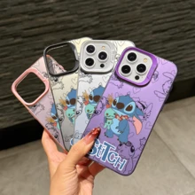 Disney Lilo & Stitch Angel Series  Case, Cute Cartoon Anime Design, Suitable For  17, 16, 15, 14, 13, 12, 11 Pro Max, XS, XR And X, Features A Reflective Back And Shockproof Corners. Perfect As A Birthday Gift, Holiday Gift, Or Valentine's Day Gift. - 紫色 - 查看 5