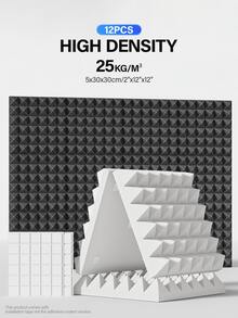 TMJD MISS [12pcs] Pyramid Acoustic Foam - 12x12x2 Inches, High Density Sound Absorbing Sponge Wall, Music Studio Home Ceiling Soundproofing (Black/White/Gray/Purple) - Multicolor - View 2