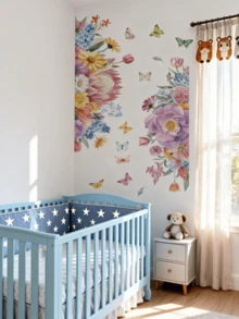 1张/2张壁纸 - [花蝶翅膀] 男孩儿童房装饰 家居自粘婴儿房装饰 女孩房装饰壁纸 可移除墙贴 个性化礼物 客厅墙面装饰、女孩卧室、窗贴 - 可爱创意墙面装饰 儿童房装饰 卧室装饰