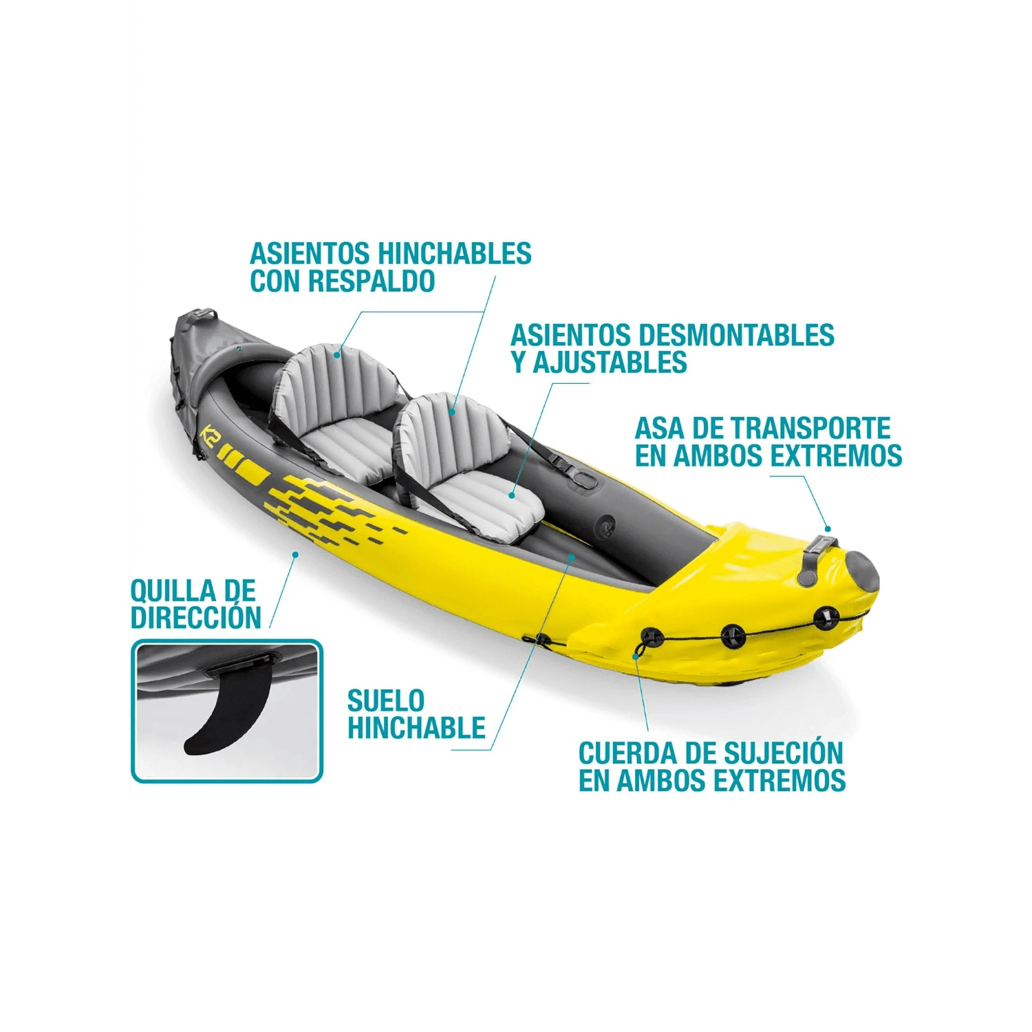 Kayak, 2-Person Inflatable Kayak Set With Aluminum Oars And High Output Air Pump - Single - View 1