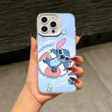 Disney Lilo & Stitch Angel Series  Case, Cute Cartoon Anime Design, Suitable For  17, 16, 15, 14, 13, 12, 11 Pro Max, XS, XR And X, Features A Reflective Back And Shockproof Corners. Perfect As A Birthday Gift, Holiday Gift, Or Valentine's Day Gift. - Hồng - Xem 9