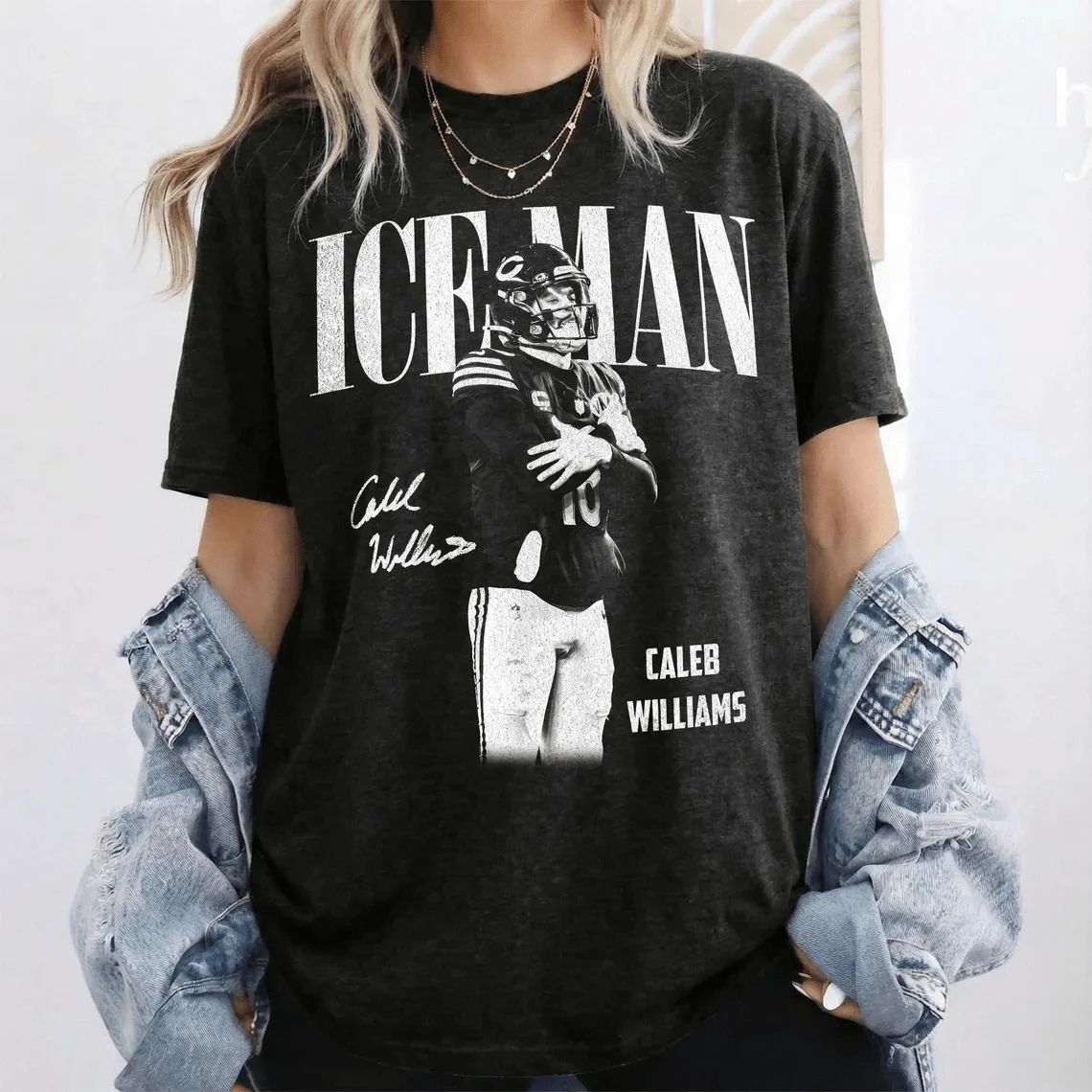 Vintage Ice Man Caleb Williams Shirt, Chicago Football T Shirt, Bears Caleb Williams Colors Shirt, Gift For Fan - 黑色 - 查看 1