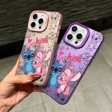 Disney Lilo & Stitch Angel Series  Case, Cute Cartoon Anime Design, Suitable For  17, 16, 15, 14, 13, 12, 11 Pro Max, XS, XR And X, Features A Reflective Back And Shockproof Corners. Perfect As A Birthday Gift, Holiday Gift, Or Valentine's Day Gift. - Pink - View 6