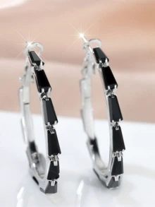 2pcs Luxury Round Zirconia Earrings Women Silver Plated Party Birthday Vacation Wedding Jewelry For Girlfriend Friendship Lover Couple - Multicolor - View 8