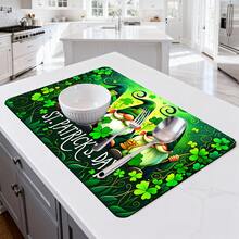 1/2/3pcs St. Patrick's Day Dish Drying Mat, Featuring Leprechaun And Clover Patterns, Made Of Polyester, Non-Slip, Suitable For Kitchen Sink, Coffee Bar, Spring Home Decor, Dish Drying Rack, Coffee Machine Mat, Creating St. Patrick's Day Atmosphere - Multicolor - View 6