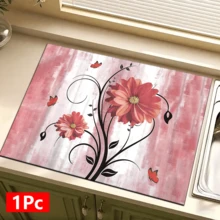 1件装花卉图案吸水餐具沥水垫，餐具沥水垫，咖啡机台面吸水垫，水槽排水垫，软水龙头吸水垫，水槽杯垫，家居装饰，厨房用品，浴室配件 - 彩色 - 查看 13