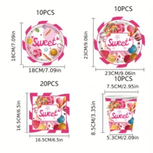 50件套甜美糖果主题一次性餐具套装，非常适合情人节、返校季、露营、户外烧烤、婚礼、单身派对、聚会和生日派对，也适合派对装饰、家居装饰、生日装饰、生日派对装饰、婚礼装饰，是完美的派对用品。 - 彩色 - 查看 2