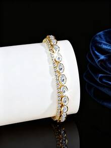 1 chiếc vòng tay mạ đồng thời trang hiện đại tối giản đính đá Cubic Zirconia lấp lánh, đa năng dành cho nữ, phù hợp cho tiệc tùng, hàng ngày, thường ngày, trang sức cao cấp, tiệc chiêu đãi, quà tặng ngày Valentine. - Kiểu nhiều lớp - Xem 10