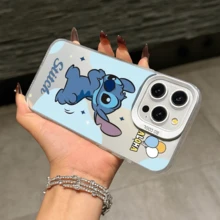 Disney Lilo & Stitch Angel Series  Case, Cute Cartoon Anime Design, Suitable For  17, 16, 15, 14, 13, 12, 11 Pro Max, XS, XR And X, Features A Reflective Back And Shockproof Corners. Perfect As A Birthday Gift, Holiday Gift, Or Valentine's Day Gift. - trắng - Xem 11