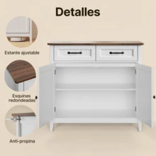 Aparador Buffet "Coffee Station" (90cm) - Gabinete de Cocina con Cubierta de Madera y 2 Cajones, Mueble Organizador Estilo Farmhouse - Blanco - Ver 10