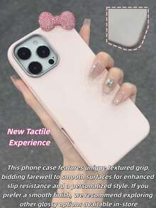Premium Solid Pink Phone Case 2 Pieces Set (Case + Bowknot) | Exquisite Cover With Pink Sparkling Diamond Bowknot | Stylish Must-Have Accessory, Minimalist & Sweet Style | Perfect Gift For Friends & Besties On New Year, Valentine's Day & Birthdays | Shockproof, Anti-Slip & Scratch-Resistant | Compatible With IPhone 17/17 Pro/17 Pro Max - Pink - View 2