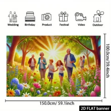 Baner płaski 2D 1 szt. Słoneczny rodzinny spacer po lesie JJQ ze sceną z jasnym kwiatowym i słonecznym wzorem, trwała dekoracja na imprezę wewnątrz i na zewnątrz - Złoto - Zobacz 6