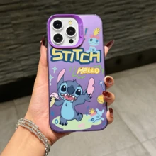 Disney Lilo & Stitch Angel Series  Case, Cute Cartoon Anime Design, Suitable For  17, 16, 15, 14, 13, 12, 11 Pro Max, XS, XR And X, Features A Reflective Back And Shockproof Corners. Perfect As A Birthday Gift, Holiday Gift, Or Valentine's Day Gift. - 粉色 - 查看 8