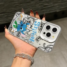 Disney Lilo & Stitch Angel Series  Case, Cute Cartoon Anime Design, Suitable For  17, 16, 15, 14, 13, 12, 11 Pro Max, XS, XR And X, Features A Reflective Back And Shockproof Corners. Perfect As A Birthday Gift, Holiday Gift, Or Valentine's Day Gift. - 白色 - 查看 11