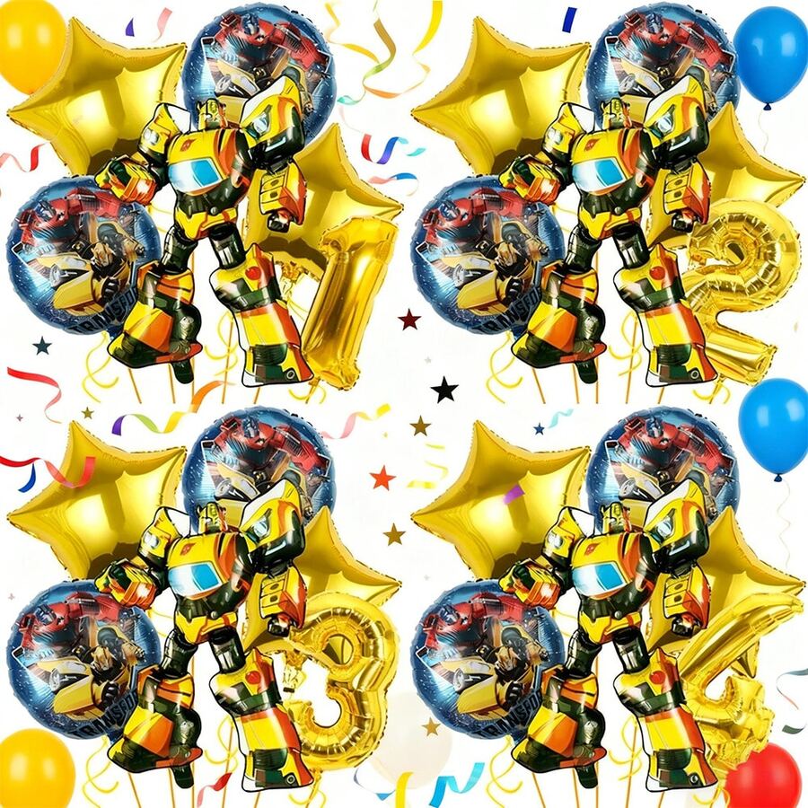 变形金刚金色数字生日气球套装，家居生日派对装饰铝箔气球道具 - 彩色 - 查看 1