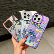 Disney Lilo & Stitch Angel Series  Case, Cute Cartoon Anime Design, Suitable For  17, 16, 15, 14, 13, 12, 11 Pro Max, XS, XR And X, Features A Reflective Back And Shockproof Corners. Perfect As A Birthday Gift, Holiday Gift, Or Valentine's Day Gift. - 粉色 - 查看 5