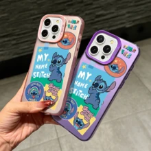 Disney Lilo & Stitch Angel Series  Case, Cute Cartoon Anime Design, Suitable For  17, 16, 15, 14, 13, 12, 11 Pro Max, XS, XR And X, Features A Reflective Back And Shockproof Corners. Perfect As A Birthday Gift, Holiday Gift, Or Valentine's Day Gift. - 紫色 - 查看 6