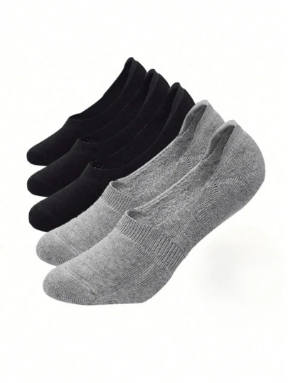 5 Pairs Women's Thick Cushion Low Cut Invisible Liner Socks, 2 Light Grey 3 Black, Non-Slip Casual Sports Socks