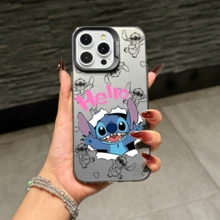 Disney Lilo & Stitch Angel Series  Case, Cute Cartoon Anime Design, Suitable For  17, 16, 15, 14, 13, 12, 11 Pro Max, XS, XR And X, Features A Reflective Back And Shockproof Corners. Perfect As A Birthday Gift, Holiday Gift, Or Valentine's Day Gift. - trắng - Xem 7