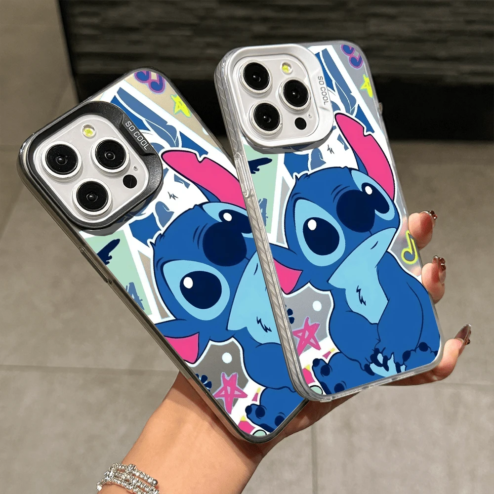 Disney Lilo & Stitch Angel Series Case, Cute Cartoon Anime Design, Suitable For 17, 16, 15, 14, 13, 12, 11 Pro Max, XS, XR And X, Features A Reflective Back And Shockproof Corners. Perfect As A Birthday Gift, Holiday Gift, Or Valentine's Day Gift. - Pink - View 1