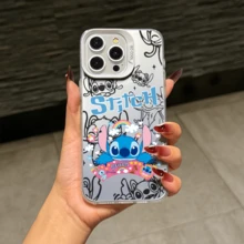 Disney Lilo & Stitch Angel Series  Case, Cute Cartoon Anime Design, Suitable For  17, 16, 15, 14, 13, 12, 11 Pro Max, XS, XR And X, Features A Reflective Back And Shockproof Corners. Perfect As A Birthday Gift, Holiday Gift, Or Valentine's Day Gift. - 粉色 - 查看 9