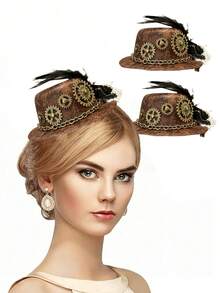 Feder Steampunk Mini Zylinder, Gothic Retro Kopfschmuck, Neuer Viktorianischer Ära Haarclip, Kleine Bowlingkugel Viktorianisches Kostümzubehör, geeignet als Foto-Requisite Geschenk für Mädchen, verwendbar für Hochzeiten, Bälle, Nachmittagstee-Partys. Dieser reizende kleine Hut verströmt einen Vintage Dekor: Leicht und elegant, sorgfältig gefertigt; einzigartige Verzierungen: schöne Silhouette, zeitlose Eleganz; Retro-Socialite-Stil: leicht und anmutig, Ballkleid-Garderobe neu definierend. - Verschiedenfarbig - Übersicht 2