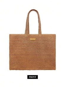 Burberry 1. Fashion Brown Woven Bag, Goddess-Style Raffia Handbag, New Large Capacity Cosmetic Bag - Caramel Color - View 7
