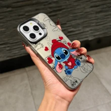 Disney Lilo & Stitch Angel Series  Case, Cute Cartoon Anime Design, Suitable For  17, 16, 15, 14, 13, 12, 11 Pro Max, XS, XR And X, Features A Reflective Back And Shockproof Corners. Perfect As A Birthday Gift, Holiday Gift, Or Valentine's Day Gift. - 粉色 - 查看 10