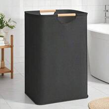 1pc Dirty Clothes Basket, Foldable Handheld Fabric Laundry Hamper For Home, Bedroom, Bathroom Storage - Black - View 1
