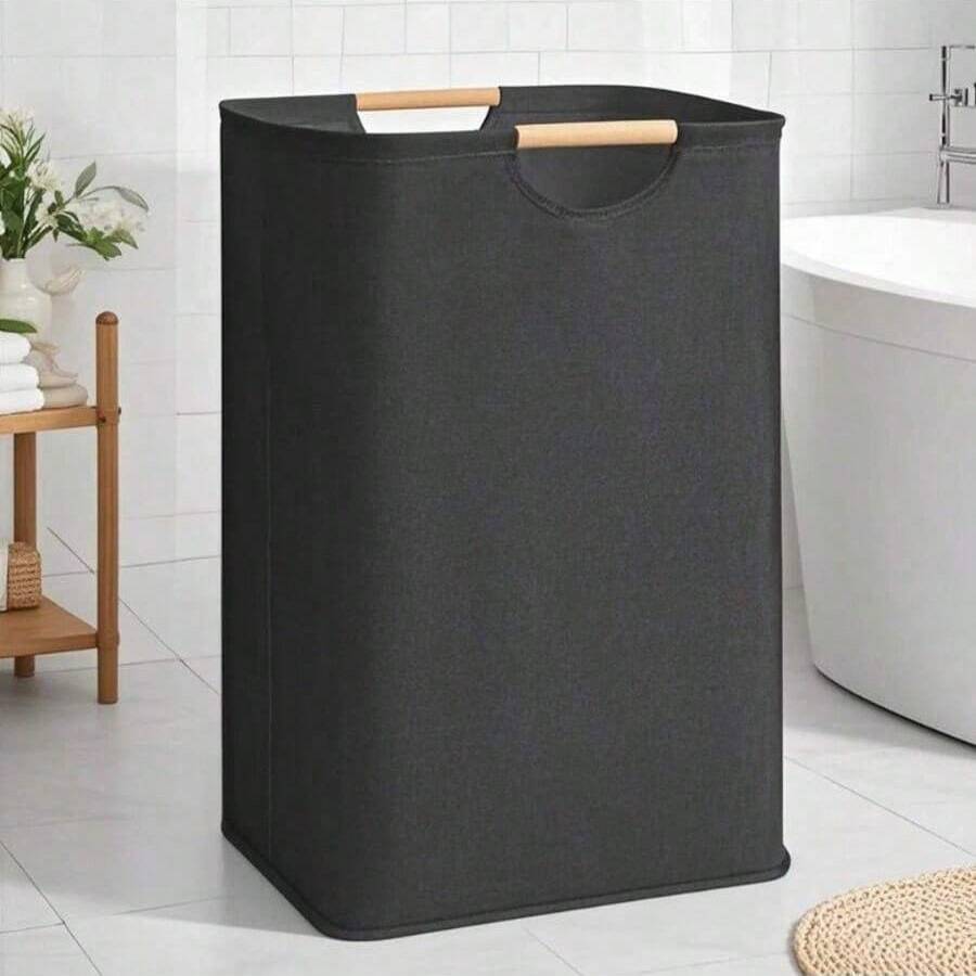 1pc Dirty Clothes Basket, Foldable Handheld Fabric Laundry Hamper For Home, Bedroom, Bathroom Storage - Black - View 1