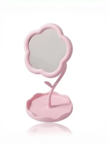 1pc Floral Design Makeup Mirror - Lightweight Plastic Vanity Mirror For Desk, Dresser, Bedroom - Compact Floral Decor (White, Pink, Yellow) - Space-Saving, Suitable For Small Spaces - Multicolor - View 8