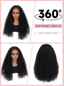 无胶假发，真人发，预先拔毛，预先剪裁，6x5高清蕾丝闭合，即戴即走，深波浪卷曲蕾丝前假发，适合，湿润波浪自然发际线（22英寸） - Natural Black - 查看 4