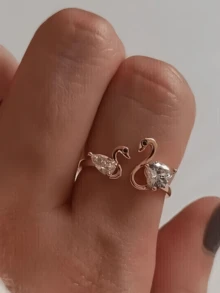 1 pieza Anillo abierto de cisne dorado elegante y versátil de moda para mujer - A - Ver 6