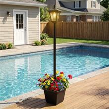 HOODINK 2/1 PACK 2 In 1 Outdoor Flower Pots, Solar Lamp Post Lights, IP44 Waterproof Solar Post Lamp Ligts, Garden Lights For Backyard, Pathway, Patio, Lawn, Driveway Decor, Warm White, Metal - 黑色 - 查看 9