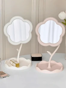 1pc Floral Design Makeup Mirror - Lightweight Plastic Vanity Mirror For Desk, Dresser, Bedroom - Compact Floral Decor (White, Pink, Yellow) - Space-Saving, Suitable For Small Spaces - Multicolor - View 2