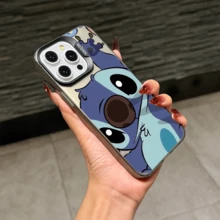 Disney Lilo & Stitch Angel Series  Case, Cute Cartoon Anime Design, Suitable For  17, 16, 15, 14, 13, 12, 11 Pro Max, XS, XR And X, Features A Reflective Back And Shockproof Corners. Perfect As A Birthday Gift, Holiday Gift, Or Valentine's Day Gift. - 粉色 - 查看 10