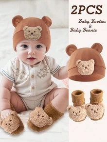 Bộ 2 mũ len và tất hình gấu cho trẻ sơ sinh, mềm mại và thoải mái, bộ quà tặng dễ thương cho trẻ sơ sinh bé trai và bé gái, sử dụng hàng ngày - Nhiều màu - Xem 7