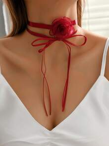 1 chiếc vòng cổ choker ren hoa trà lãng mạn - A - Xem 4