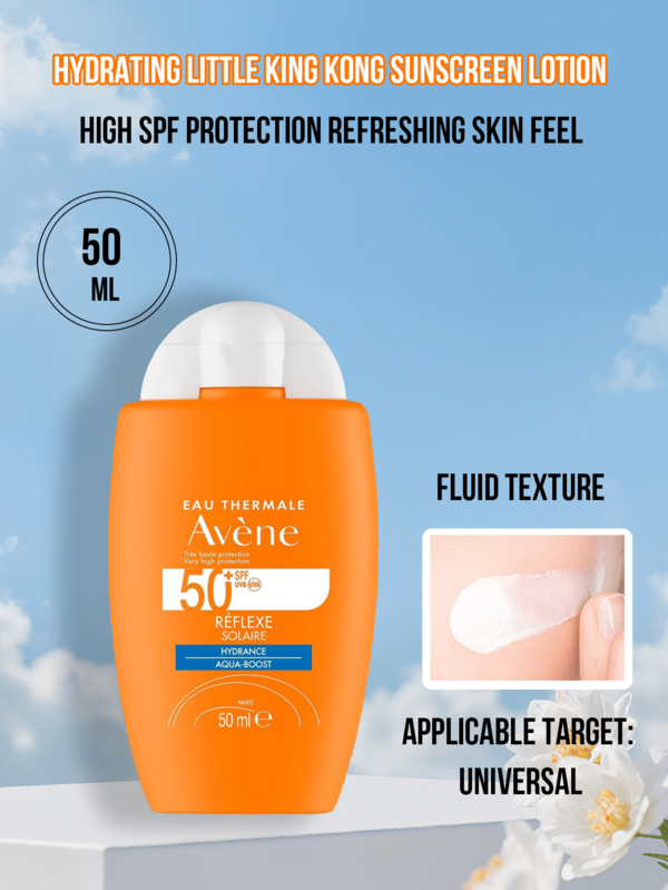Avene Loción protectora solar Reflexe Solaire Hydrance Aqua-Boost de tamaño completo de 50ml/tamaño mini de 5ml, FPS50+ con alta protección UV, textura fluida ligera y fresca, hidratante y humectante con acabado equilibrado en aceite, resistente al sudor y no pegajoso, protección solar diaria suave y sin fragancia, apta para piel sensible y todo tipo de pieles, para estudiantes, trabajadores de oficina, viajes diarios, uso al aire libre, viajes, regalo ideal para amigos